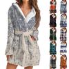 Women's Long-sleeved Autumn and Winter Warm Flannel Multicolor Stitching Plaid Bathrobe Robe