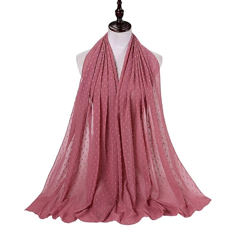 Solid Pearl Chiffon Hijab Scarf Woman Muslim Hijab Shawls Ladyies Ethnic Islamic Turban