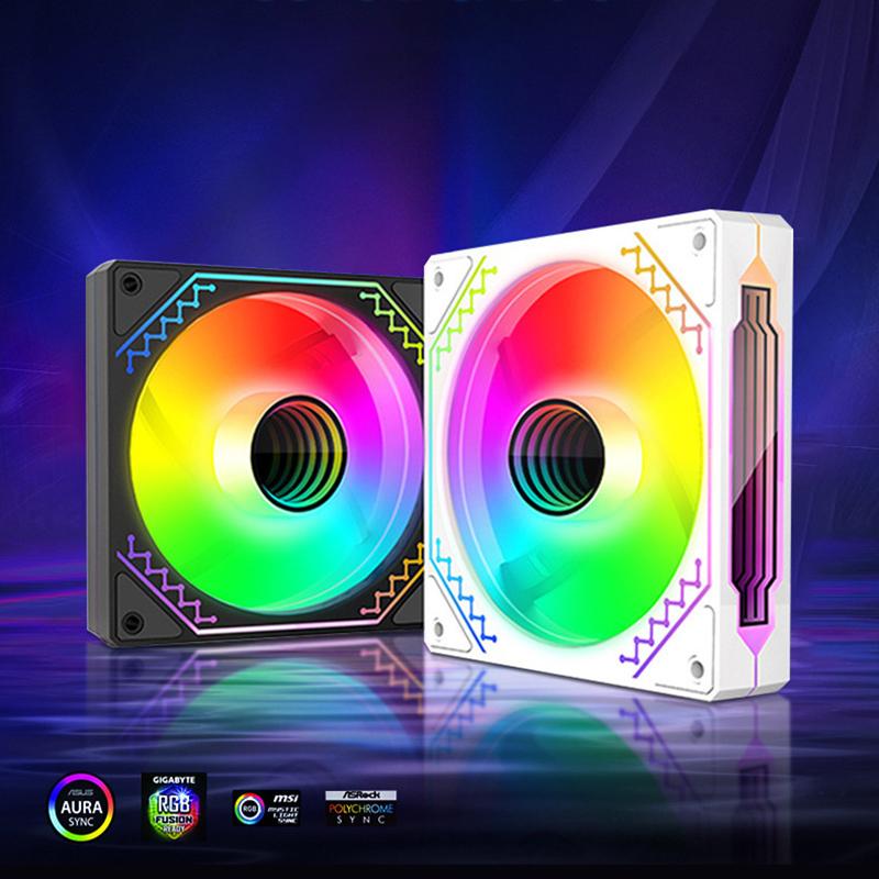 12Cm Argb Computer Case Mute Fans Pc Tower Silent Air Cooler Pwm 4Pin High Speed 1600 Pwm Dc12V Mirror Effect Cooling System