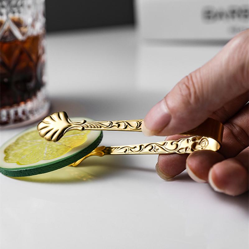 Rose Pattern Mini BBQ Food Clip Tongs 304 Stainless Steel Ice Cube Holder Cooking Grill Fruit Salad Clamp Kitchen Accessories