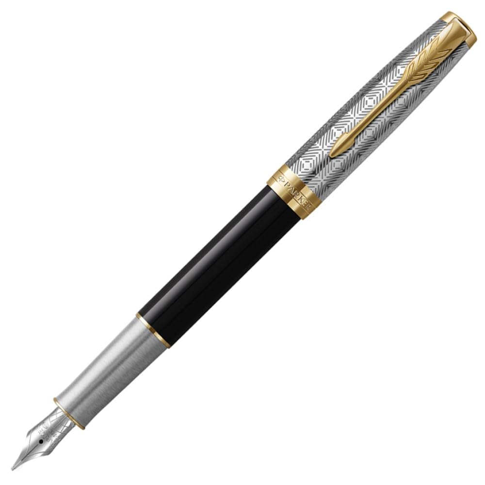 PARKER Sonnet Premium Металл Черный GT Перьевая Ручка Fine 18K Золото Подарочная Коробка Официальная 2119784 И Перо, Перо, Перо, В Комплекте, Импорт,