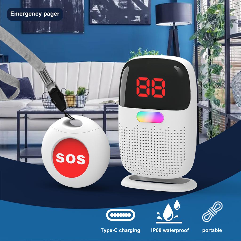 Wireless Doorbell Pager System 1 Receiver 1 Transmitter With Push Button, Pure Music Voice Broadcast Guest Call Bell