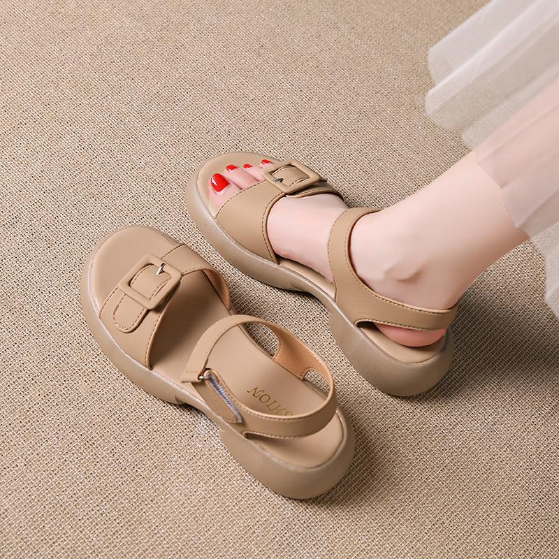 2024 Новые большие сандалии в стиле феи на толстой подошве, модные универсальные удобные женские сандалии на плоской подошве