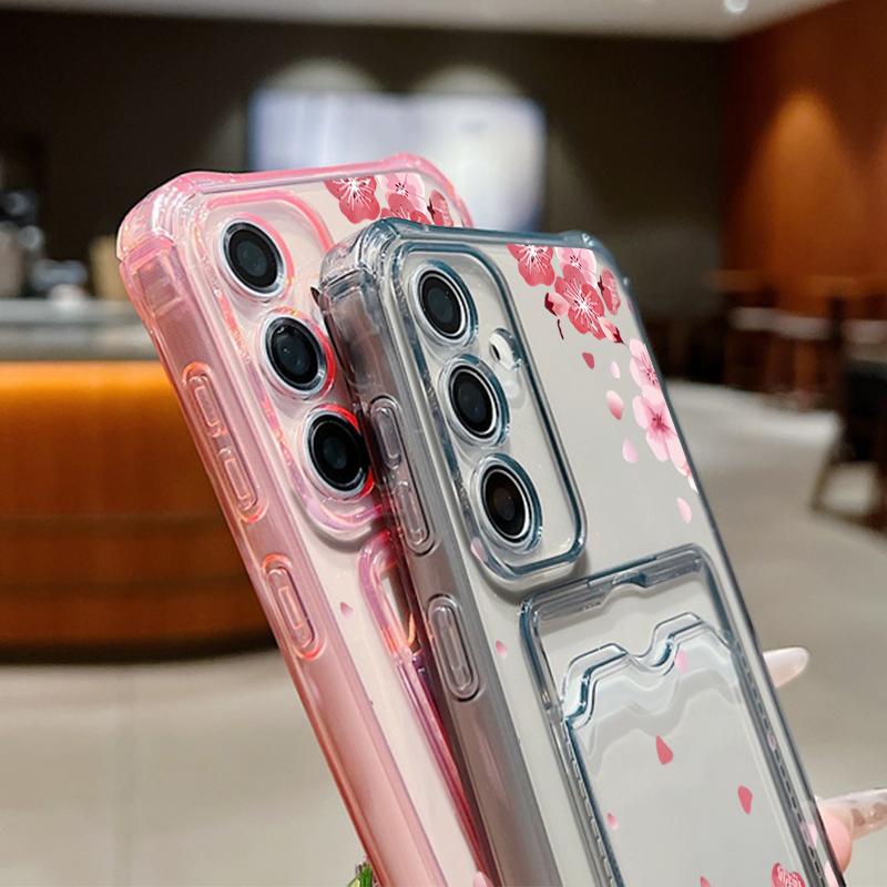 Для Samsung S25 Ultra S24 FE S23 S22 A56 A36 A16 A55 чехол с рисунком сакуры и цветочным узором мягкий силиконовый чехол для карты противоударный прозрачный тонкий чехол для телефона