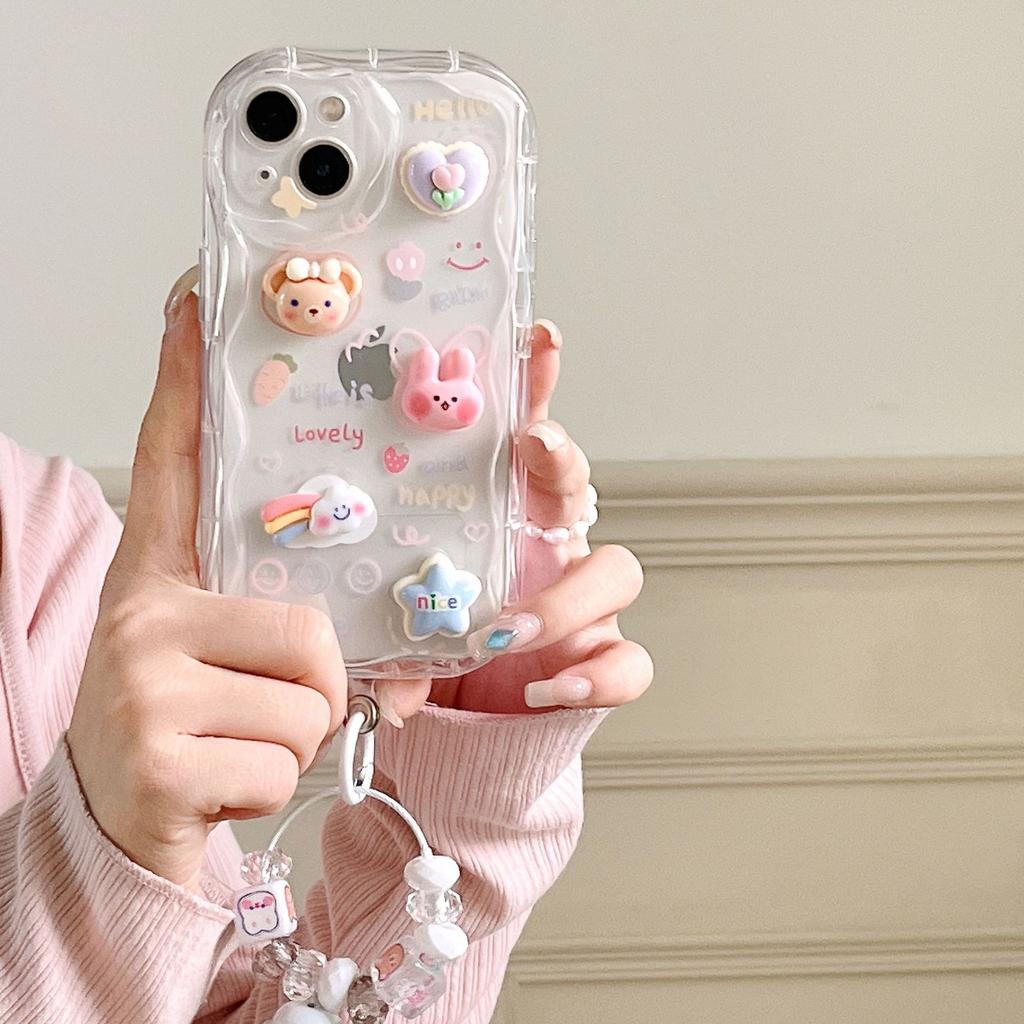 Three Dimensional Doll Suitable for Apple 16pro Rainbow Duck DIY Mobile Phone Case with Bracelet Iphone15 Protective Cover 14