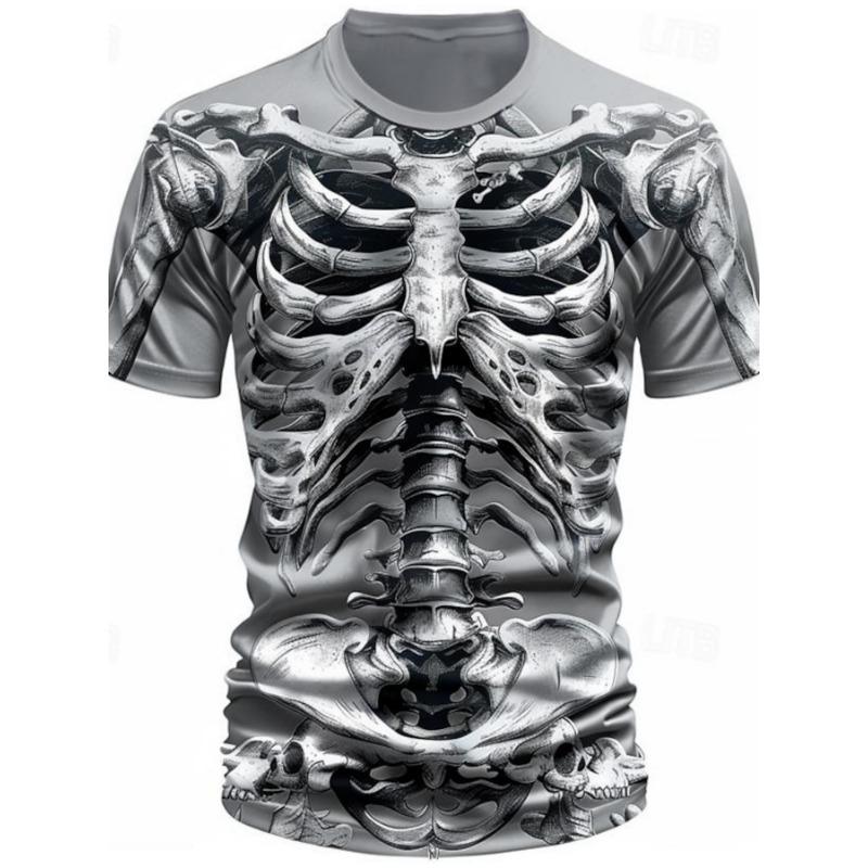 Повседневные футболки с 3D принтом и крутыми черепами и скелетом, мужские футболки в уличном стиле, рубашки с круглым вырезом и короткими рукавами, летняя классическая одежда