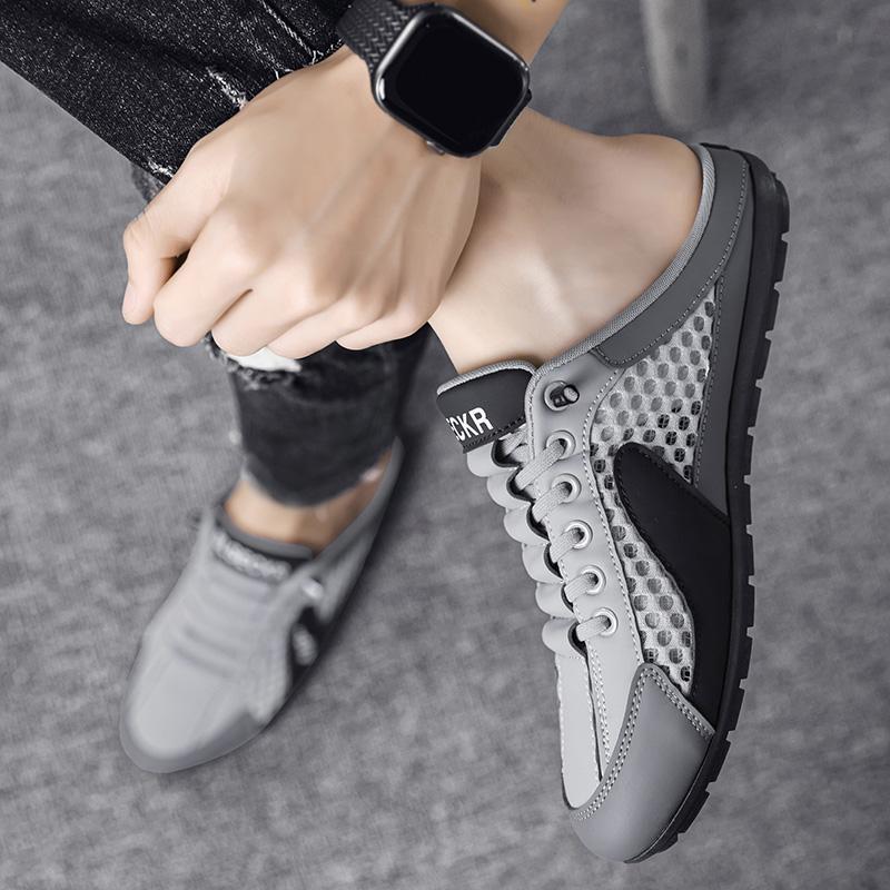 Summer Mesh Men Casual Shoes Outdoor High Quality Mens Half Slippers Breathable Flat Walking Sneakers Lightweight Man Loafers