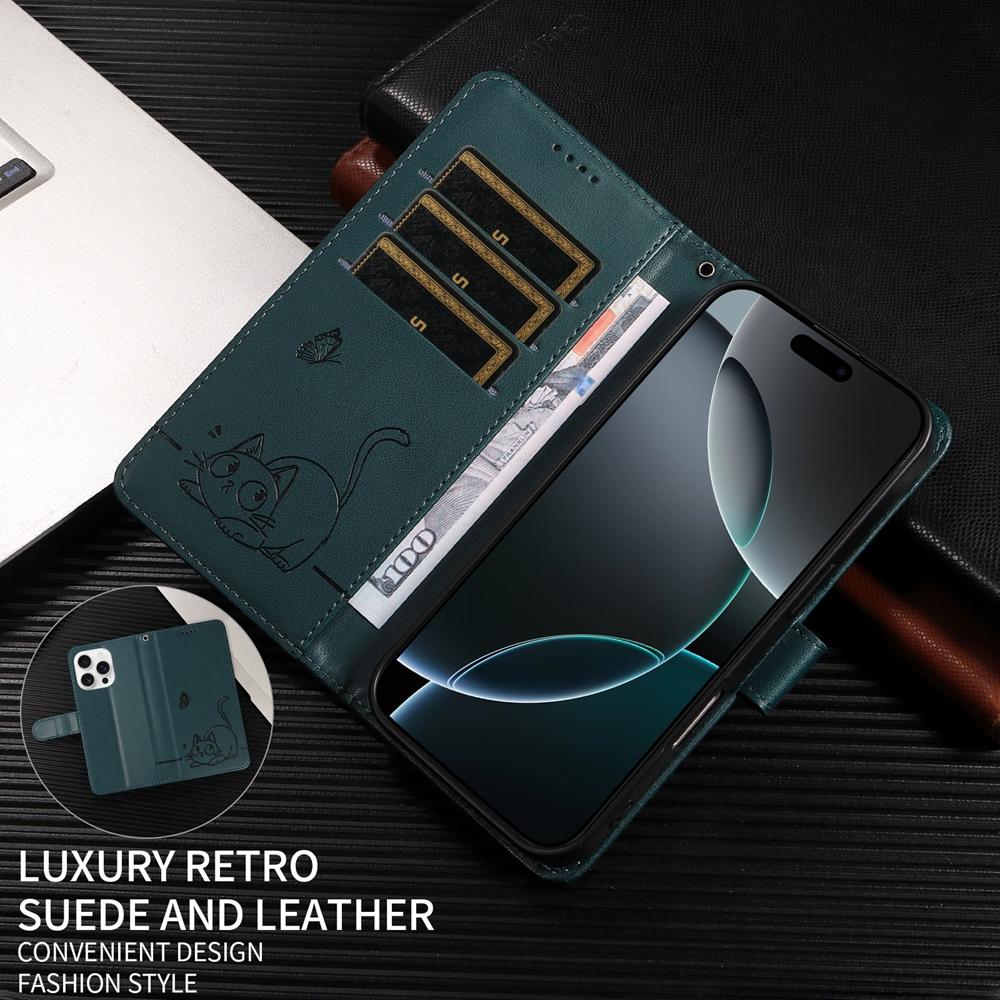 Magnetic Wallet Flip Leather Case for Google Pixel 7 7A 5G 8 8A 9 9A Pro XL Phone Cover | Cute Cat Embossed Design & Card Slots