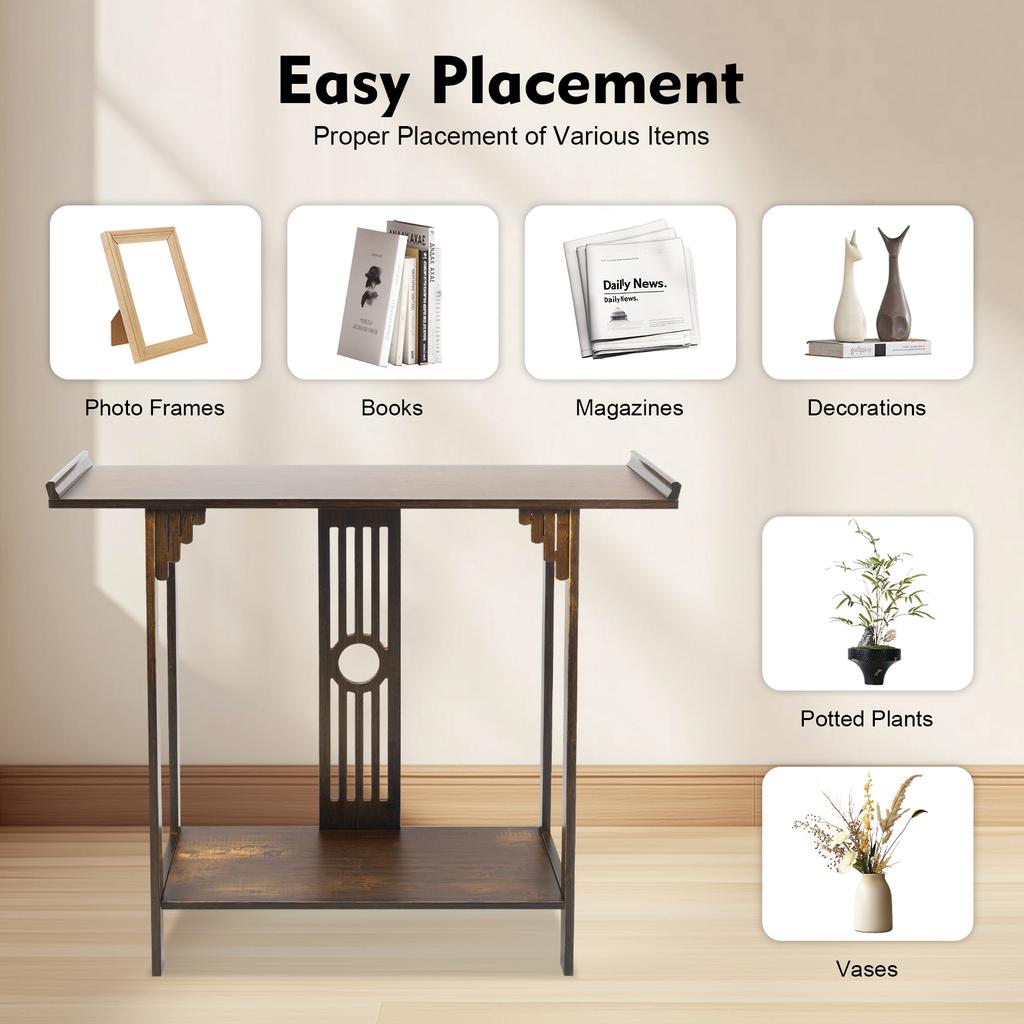 Bymaocar 2-ярусный узкий приставной столик для эспрессо, тонкий акцентный столик, универсальный бамбуковый стол, прочный консольный стол, легко собирается