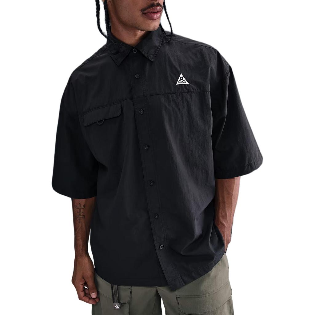 Nike Мужская рубашка с коротким рукавом, свободная, на пуговицах, с логотипом HJ2883-010