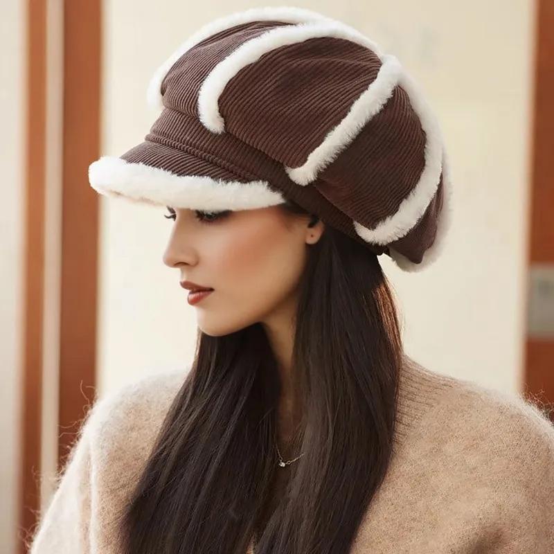 1 шт. Подкладка из плюша Подарочный вельветовый материал Универсальный берет Изысканный утолщенный дизайн Теплые аксессуары Элегантный 56-58 см