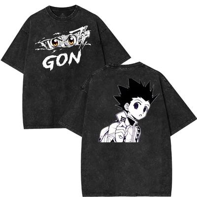 Hot Anime Hunter Hunter Gon Freecss Print Tshirt Unisex Short Sleeve Clothing Cotton Tshirt Retro Washed T Shirt Harajuku Tops