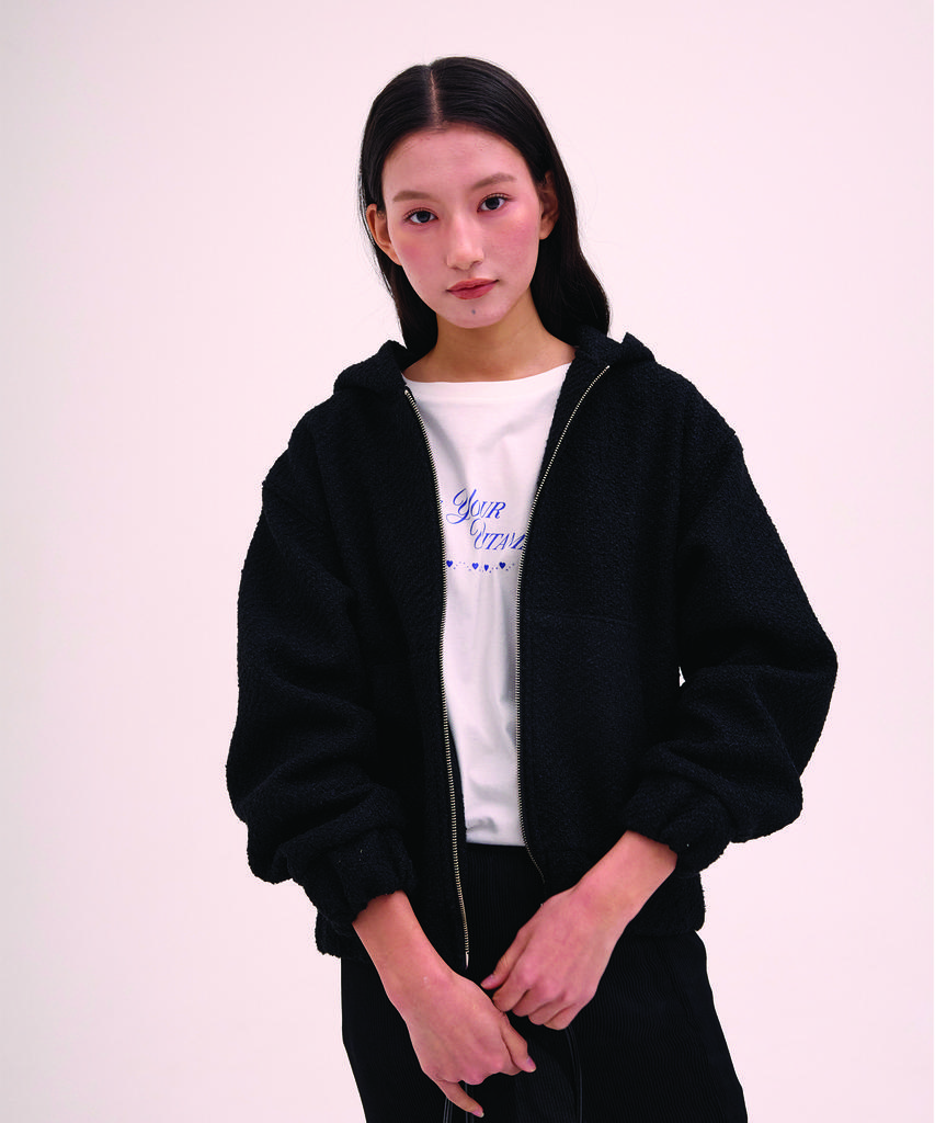 Lemone Tweed Hooded Zip-Up / Black