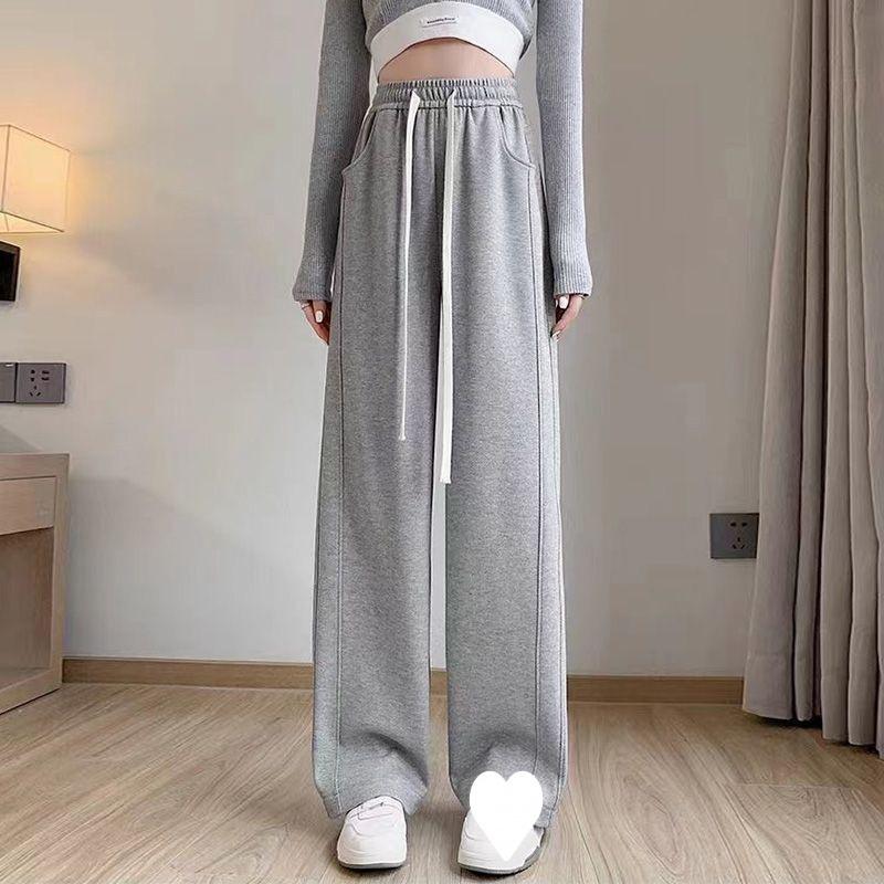 Women Autumn Loose Sport Pant Large Size High Waist Straight Casual Wide Leg Sweatpants Drawstring Running Dance Trousers