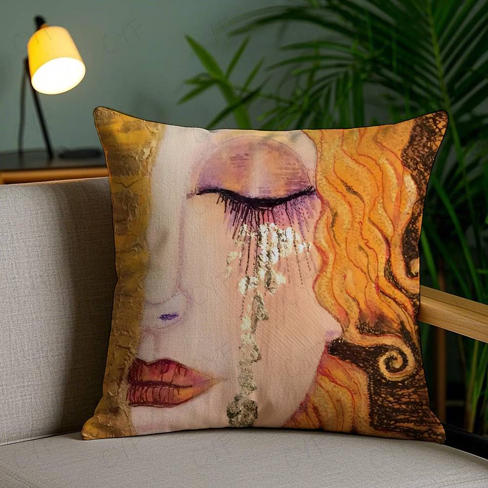 Gustav Klimt Oil Painting Pillow Case Safe Custom Photo Pillow, Anti-fade Brushed Fleece Cushion, Maternal & Infant Safe.