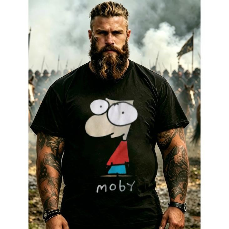 Men'S T-Shirt Black Moby Cartoon Character Print Casual Wear For Everyday Use, PLUS SIZE
