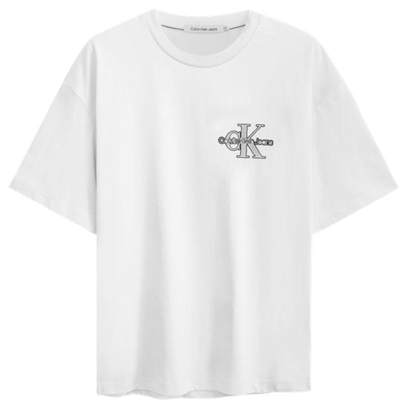 Calvin Klein Letter Print Round Neck Short Sleeve Drop Shoulder T-Shirt Unisex T-Shirt Moonlight-White J400321-YAF