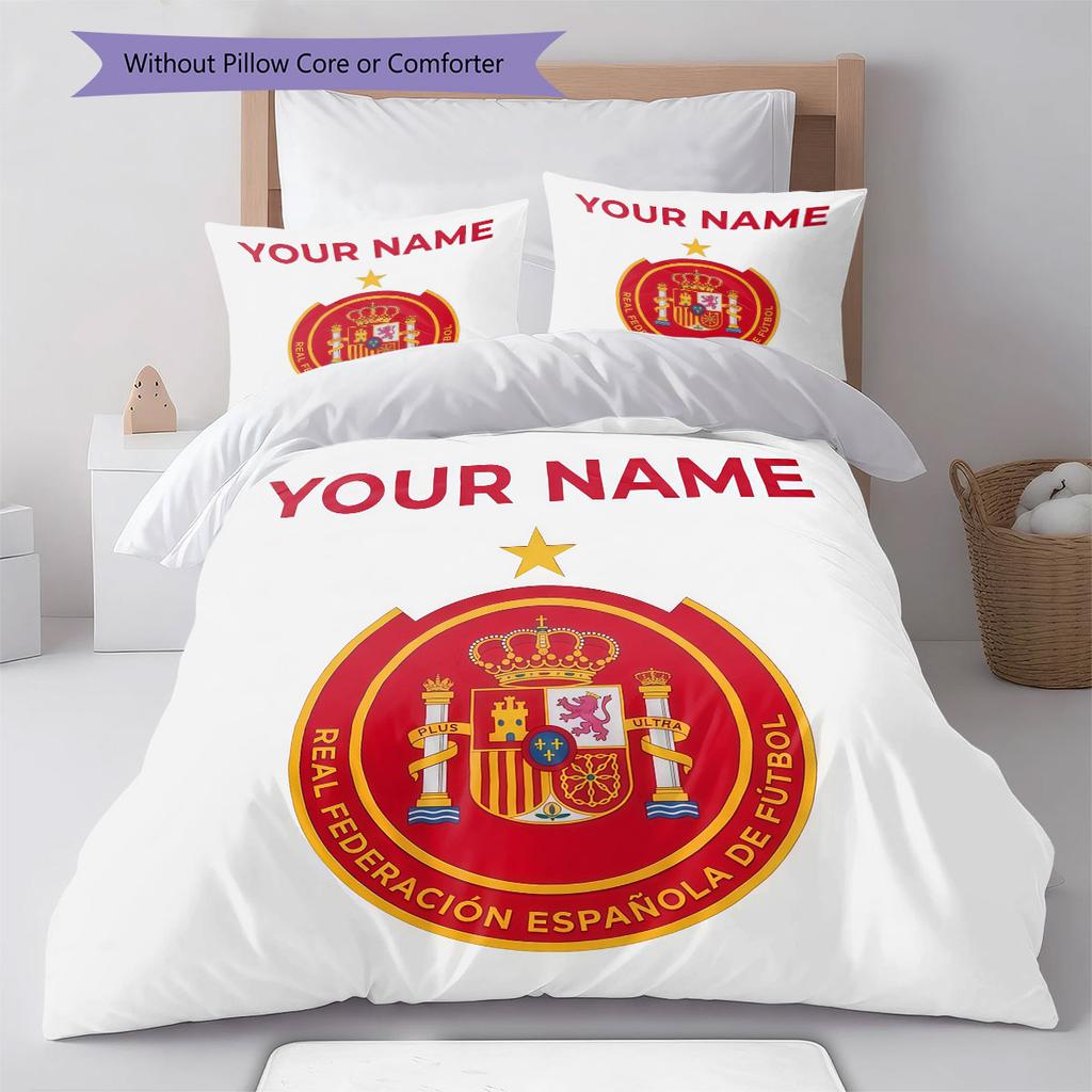 Custom Name,Spain National Football Team Pattern Bedding Home Decoration Birthday Gift ( 1 duvet cover + 2 pillowcase, without core),fan merchandise.