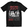 Bon Jovi "Wanted Dead or Alive" Ретро Портрет Группы Графическая Унисекс Футболка из Плотного Хлопка Винтажная Рок-Тур