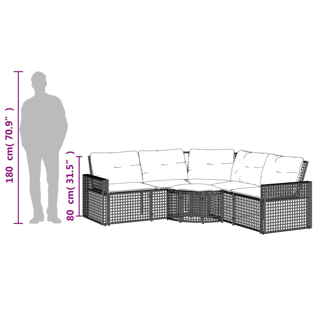 L shaped Garden Sofa with Cushions and Footstool Black Poly Rattan