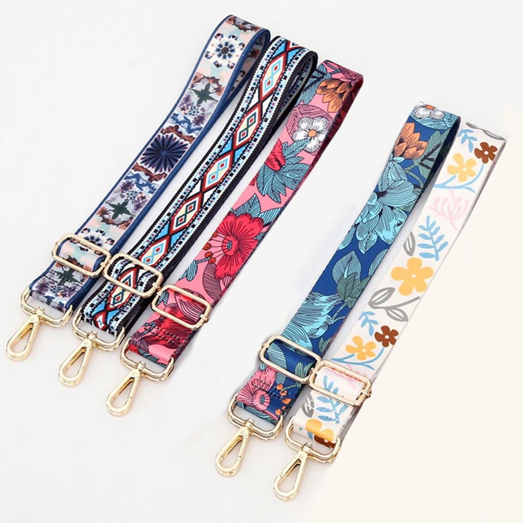 Purse Strap Replacement Crossbody Shoulder Bag Strap Guitar Style Multicolor Canvas Adjustable Handbag Laptop with Buckles