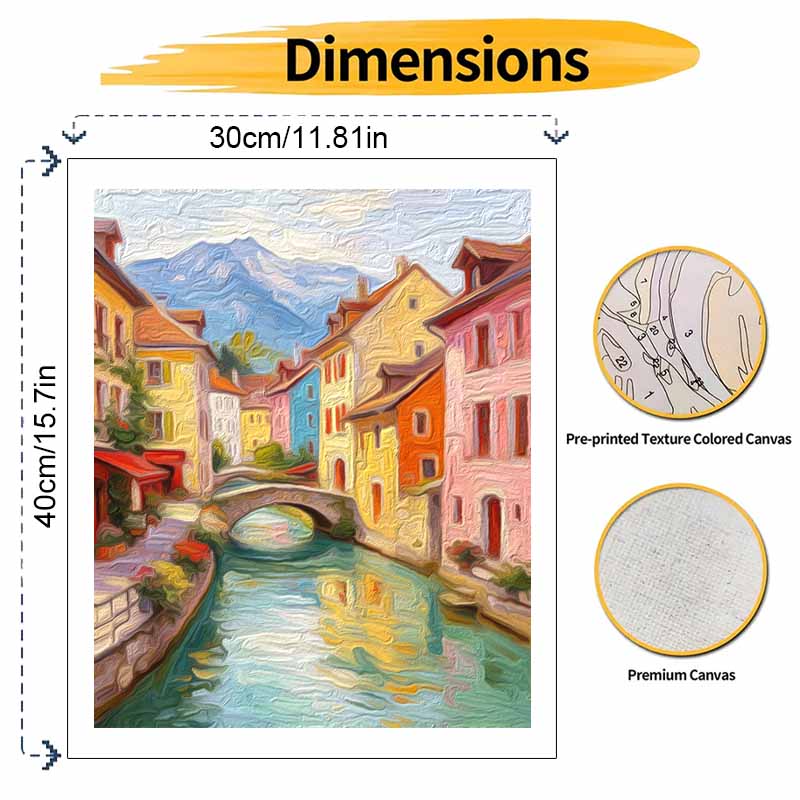 Digital oil painting kits featuring European canal town mountain landscape are ideal for professional art purposes and home wall decoration.