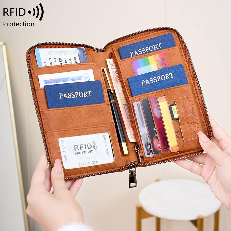 Anti-Theft RFID Zipper Passport Holder & Travel Wallet