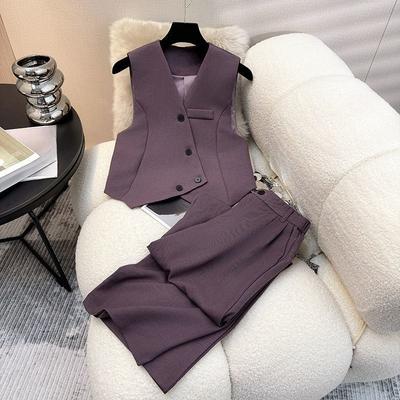 Комплект из 2 предметов: брюки SlimVest на раннюю весну, простой костюм без рукавов с прямыми брюками