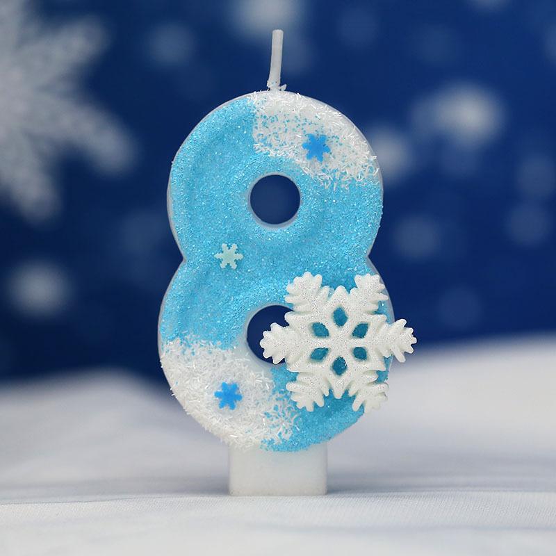 Blue Snowflake Birthday Frozen Candles 0-9 Number Cake Candle Princess Cake Topper Birthday Party Decoration Party Cake Supplies