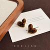Maillard Sweet and Cool Leopard Print Love Stud Earrings Autumn and Winter Hong Kong Style Retro Flocking Earrings Silver Needle Design Sense Fashion