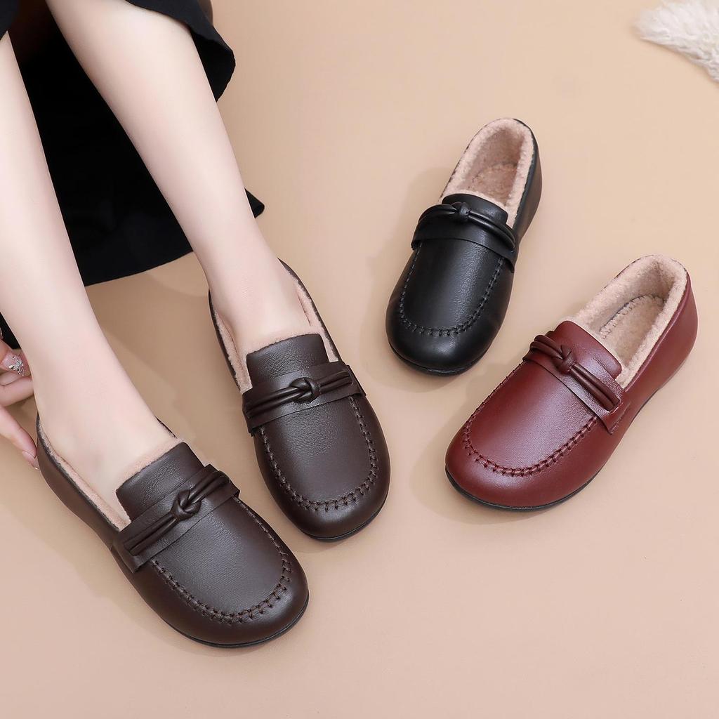 Women's New Fashion Comfortable Leather & Velvet Ankle Boots - Warm and Lightweight Cotton Shoes