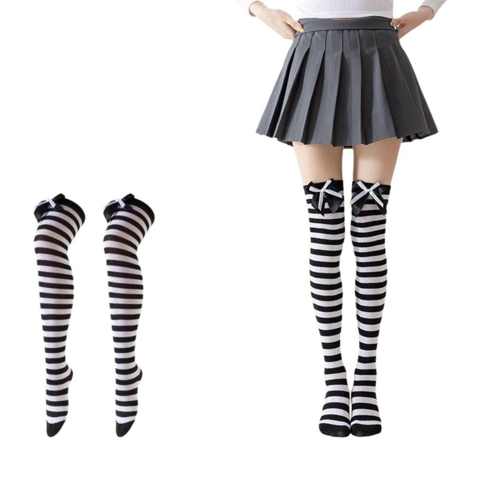 Colorful Over Knee Socks Bow Accent Santa Elf Cosplay Stocking Cute Thigh High Stockings Keep Warm