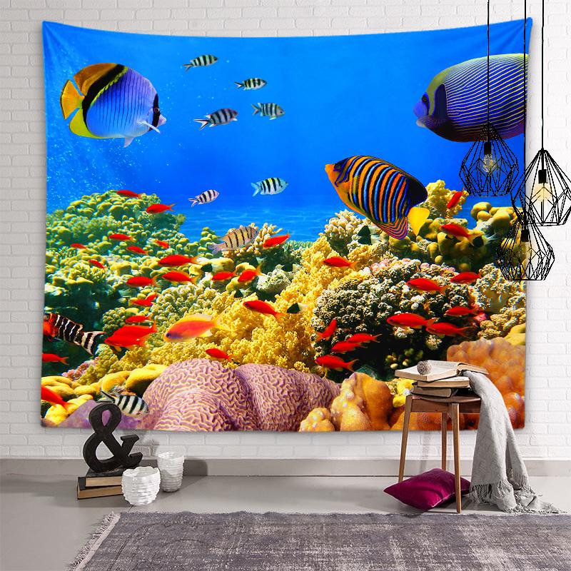 Underwater World Tapestry Sea Life Wall Art Aesthetics Decoration Wall Hanging Bedroom Dormitory Room Aesthetics Home Decoration