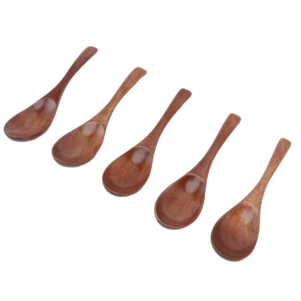 5Pcs Handmade Japanese Wooden Soup Spoons 6 Inch Long Wooden Spoons for Coffee Tea Drinks