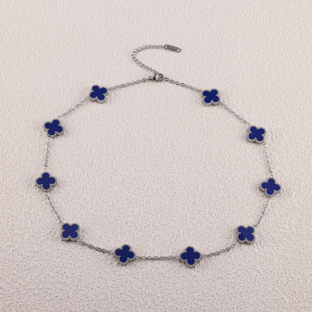 Ожерелье-цепочка на ключицу «Четырехлистный клевер» и «Десятицветник» стального цвета, модное и не выцветающее ожерелье для женщин