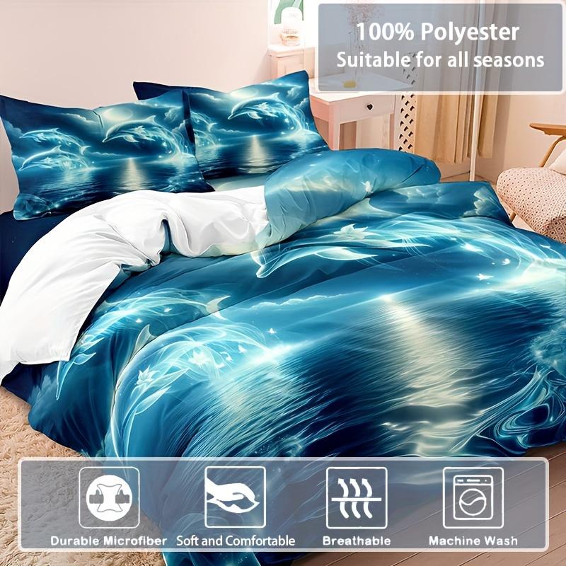 3pcs Dolphin Duvet Cover Set, Super Cute Animal Print Dolphins Quilt Cover With Pillowcase, Comfortable Breathable Bedding Set
