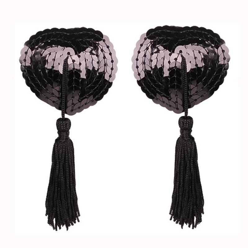 Блестящие накладки на соски в форме сердца с кисточками - Силиконовые пастилки Аксессуары для нижнего белья