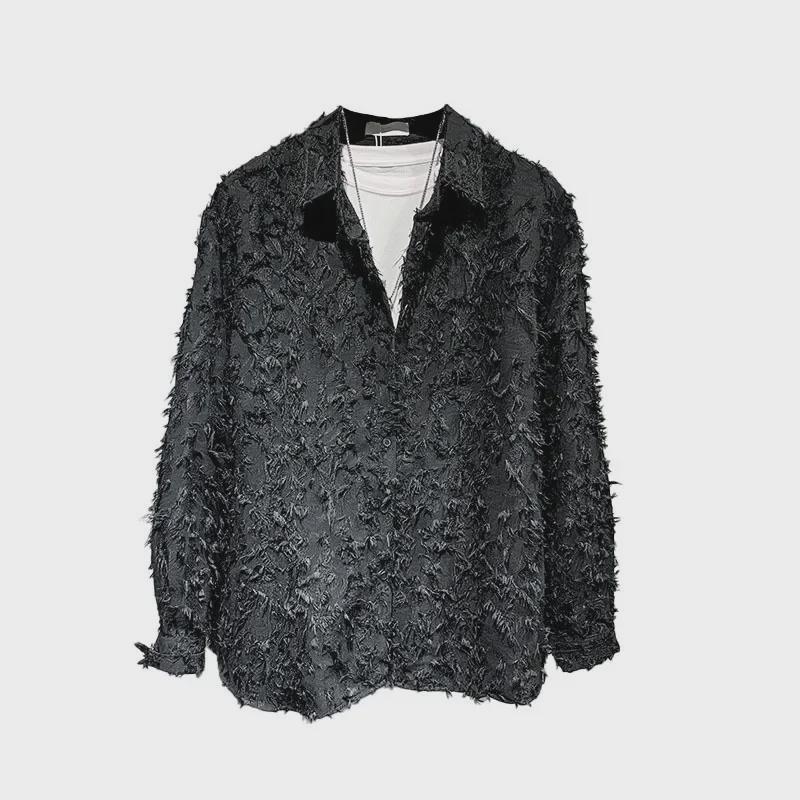 Летняя мужская рубашка с длинным рукавом и лацканами класса люкс 2024 года с меховой отделкой