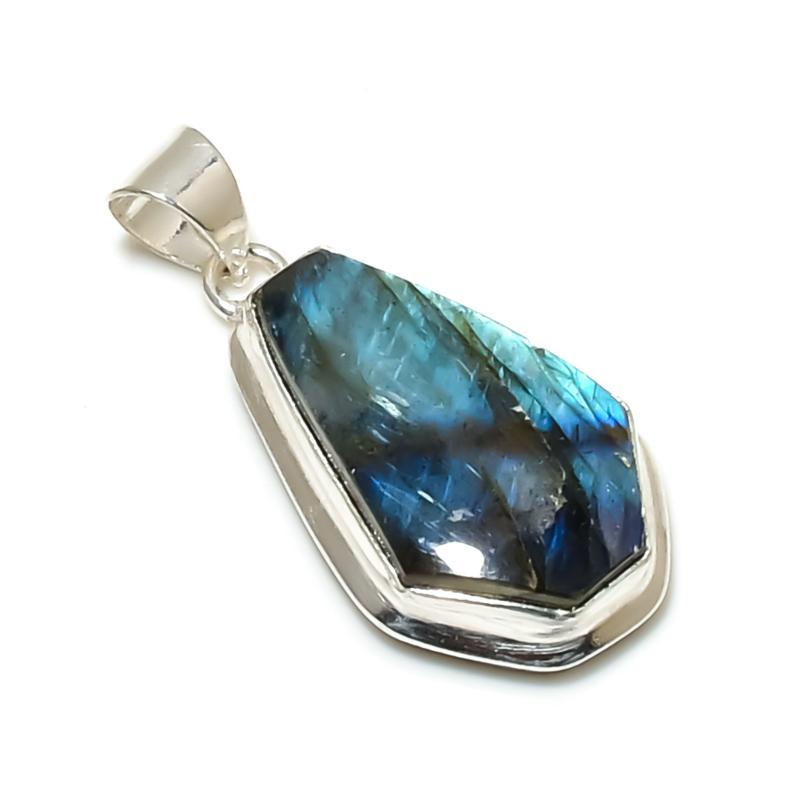 Natural Labradorite Gemstone Pendant 925 Sterling Silver- Handmade Coffin Design, Everyday Wear Jewelry, Unique Labradorite Pendant Birthday Gifts