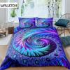 Psychedelic Swirl Duvet Cover Set For Kids Adults Fractal Art Comforter Cover Girls Abstract Artwork Circle Floral Bedding Set