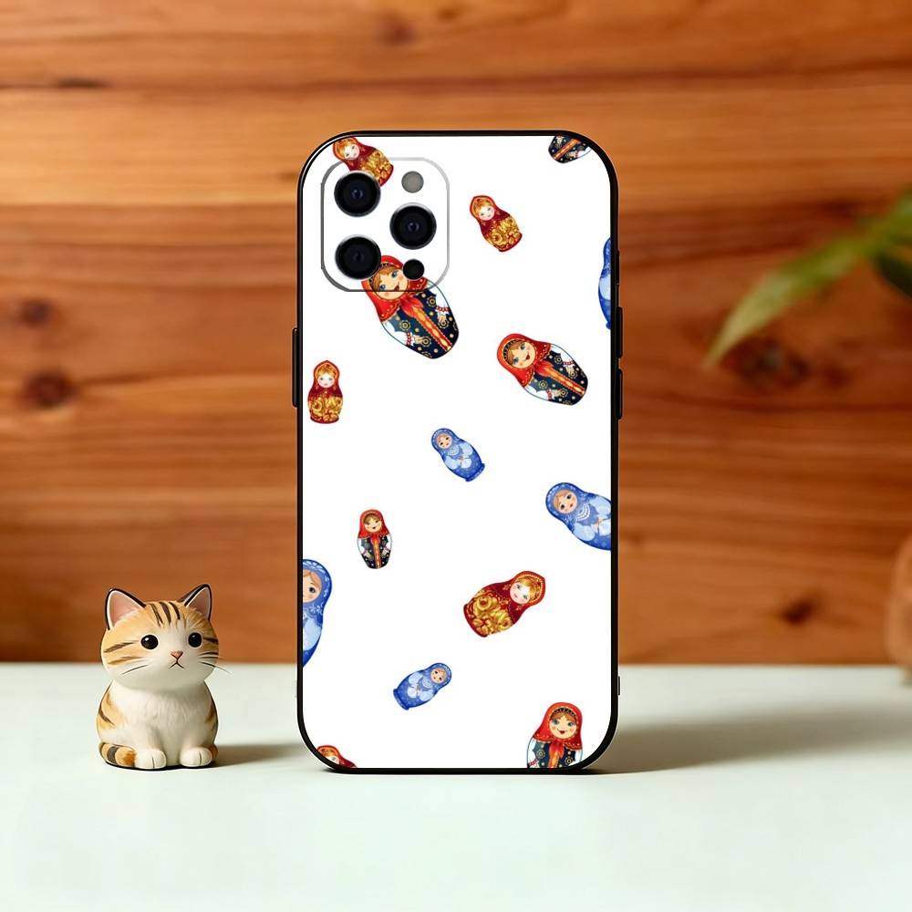 Очаровательный Чехол для Телефона с Русской Народной Росписью Для iPhone 17, 16, 15, 14, 13, 12, 11 Plus, Pro Max, Другие Мягкий Черный Чехол