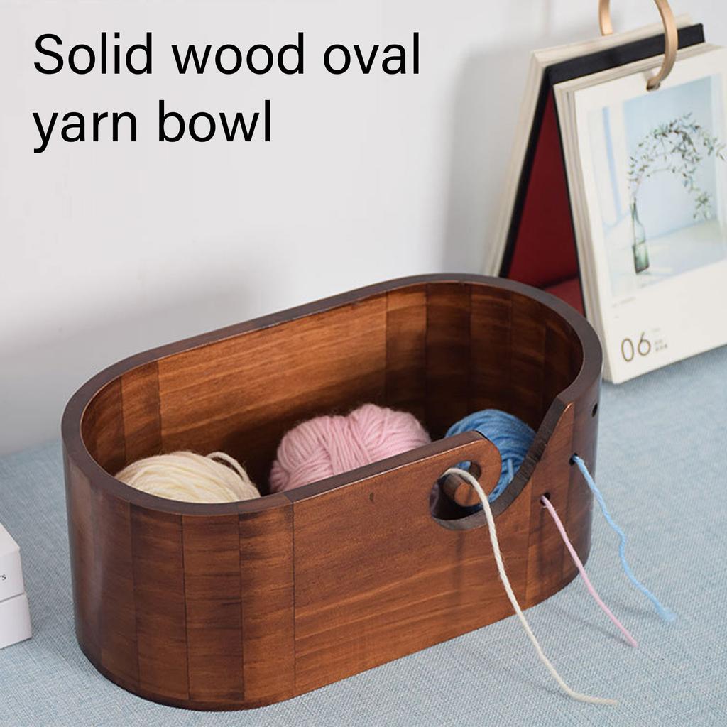Wood Yarn Bowl with Holes Knitting Wool Holder Crochet Yarn Storage Bowl Embroidery Crocheting Storage Accessories