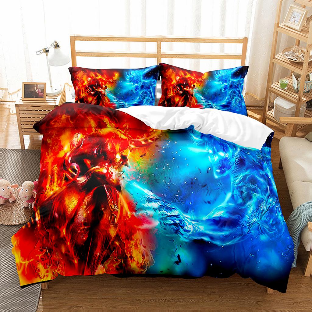 Ice and Fire Pattern Duvet Cover Set Single Double Size Polyester Comforter Cover for Teens Adults Bedding Set with Pillowcase