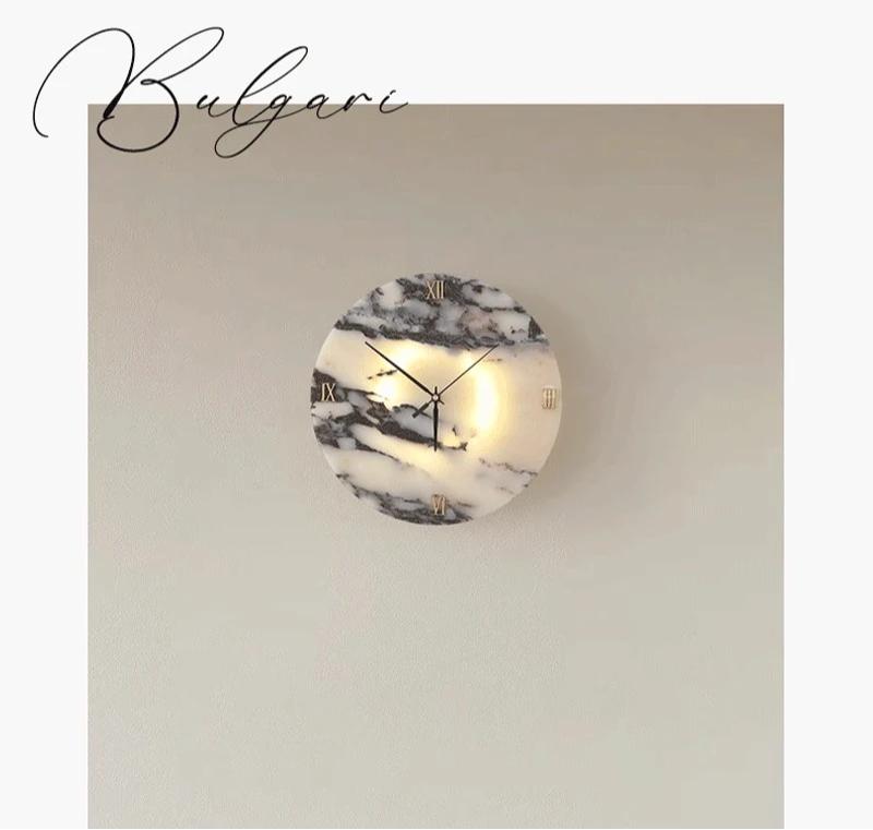 Круглые Роскошные Часы функция Натуральный Камень Алебастр Настенный Светильник Гостиная Мраморный Бра Декор Атмосфера Светодиодный Высококлассный Светодиодный Свет