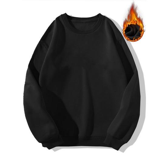 Мужской пуловер с круглым вырезом и длинными рукавами на осень и зиму, однотонный свободный крой с флисовой подкладкой, повседневные топы, уличная одежда