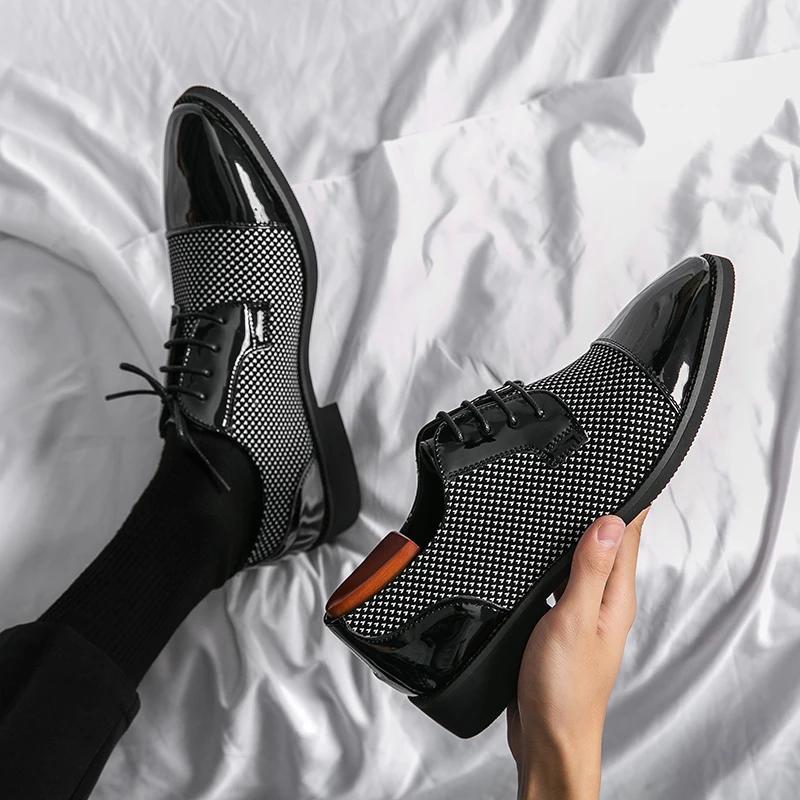 Fashion Men Dress Shoes Men's Oxford Business Lace-up Round Toe PU Spring Autumn Free Shipping Zapatos Hombre Vestir Size 38-46 Leather