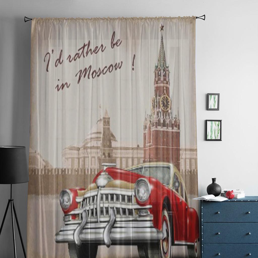 Московский винтажный постер, прозрачные тюлевые оконные шторы для гостиной, спальни, современная шифоновая вуаль, занавески из органзы, декор, шторы