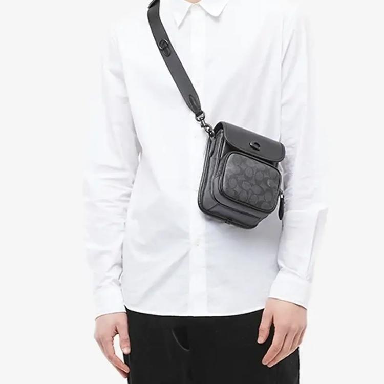 Coach Classic Monogram Magnetic Closure Leather Crossbody Shoulder Bag Mini Men Shoulder Bag Black CH710-MI5