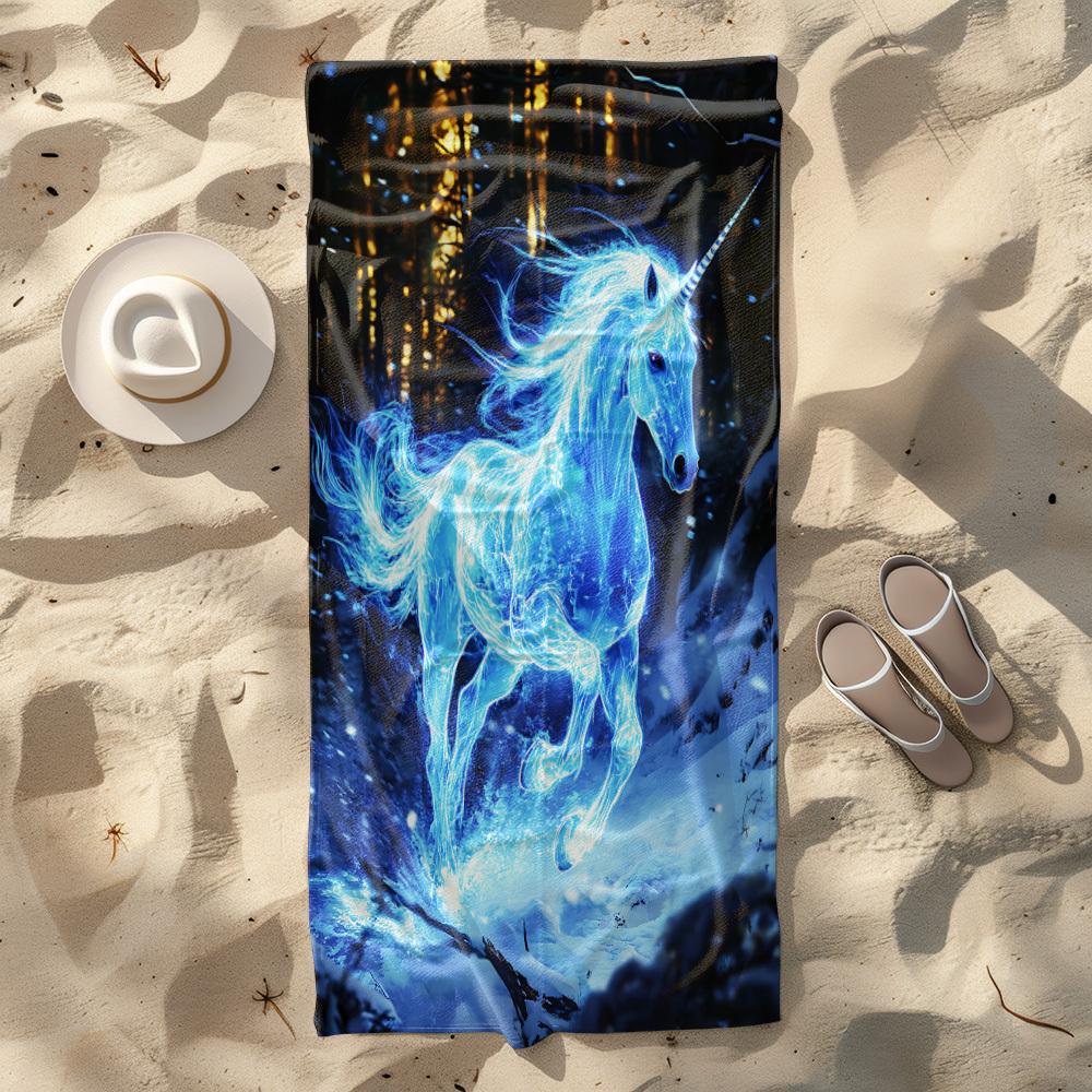 Blue Unicorn Starry Forest Print Beach Towel Polyester Soft Quick Dry Large Bath Towel Summer Swimming Pool Surfing Blanket