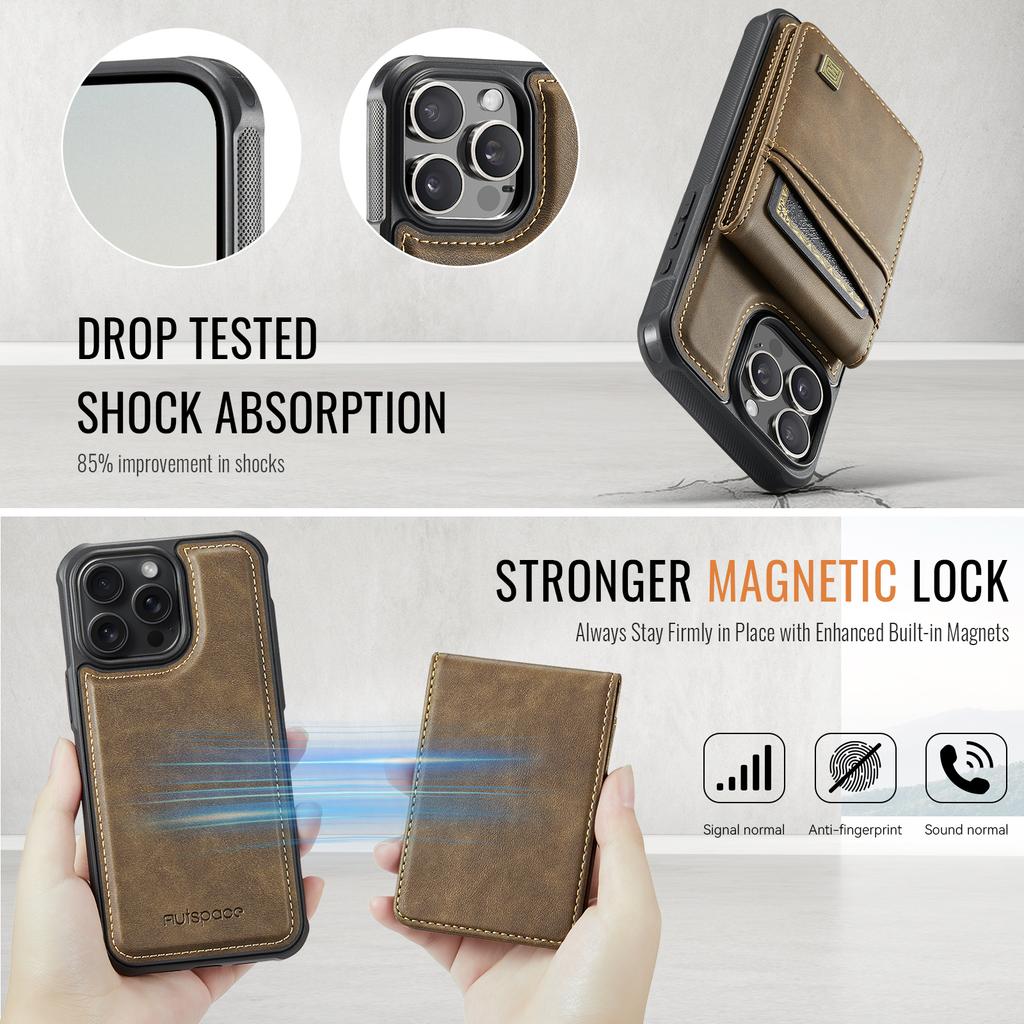 Для iPhone 12 Pro Max 6,7 дюйма Чехол AUTSPACE A12 Кожаный чехол для телефона со съемным отделением для карт